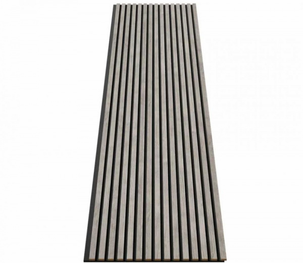 кустическая панель, черный войлок, 2750х600х19мм, рейки МДФ дуб Старинный светло-серый